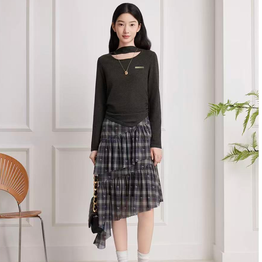 Goodland美地女装2025年秋季新款假两件气质针织连衣裙LC35506457