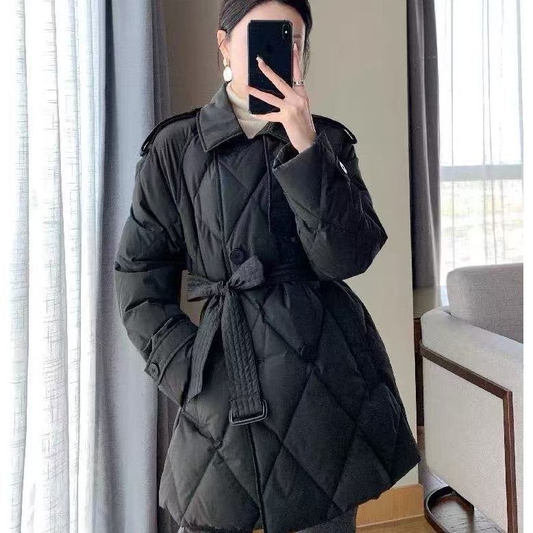 2025冬季新款小香风韩版收腰菱格轻薄中长款显瘦风衣棉服外套女