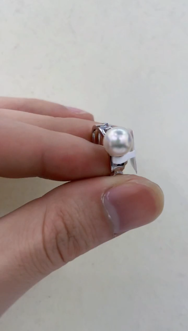 银S925镶嵌戒指海水珍珠  