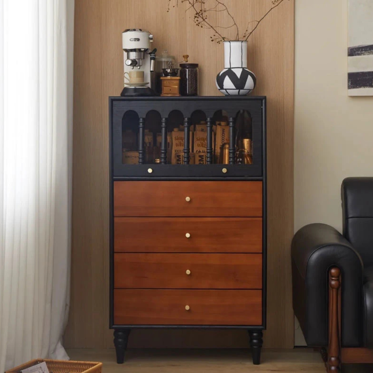 【佳欣家】厨艺简约法式斗柜风北欧风文字餐边柜玻璃门客厅家用