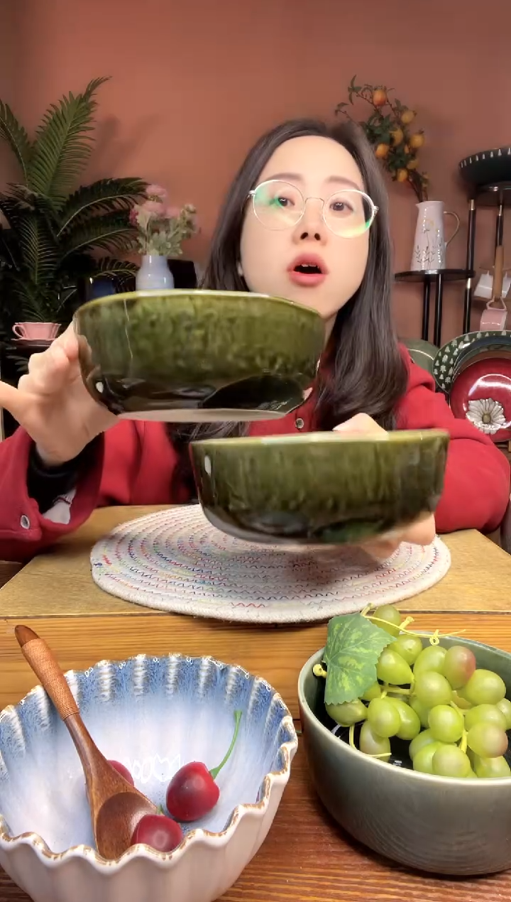 陶瓷6.3英寸锤纹异形不规则面碗 2件 微瑕疵