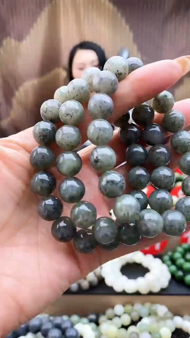 未镶嵌手串和田玉白肉点墨青花12多样性发货拍一发一