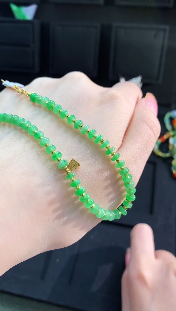 【闪购商品】翡翠手链18K金镶嵌手饰