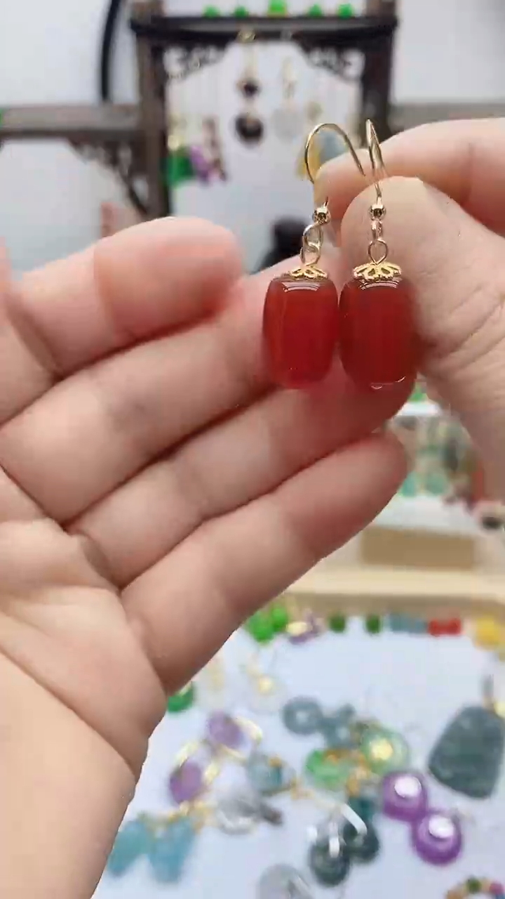 14K金镶嵌南红玛瑙耳饰64
