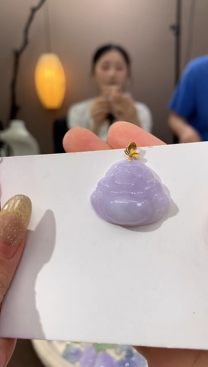 翡翠18K金镶嵌颈饰天然缅甸a货翡翠