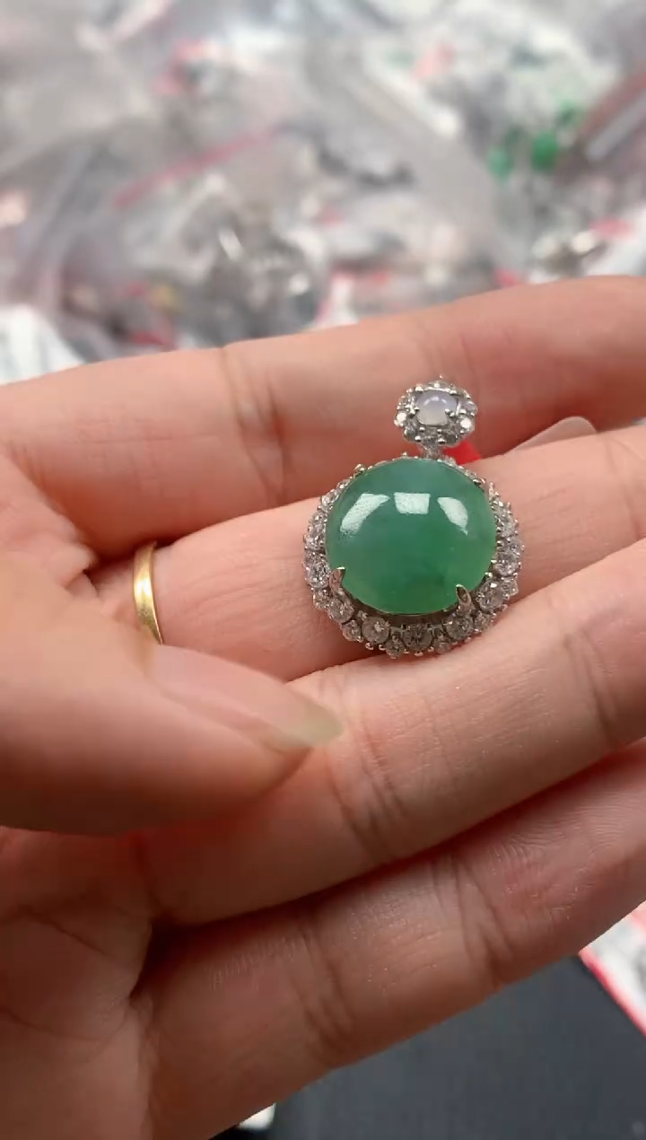 银S925镶嵌戒指翡翠天然A货缅甸翡翠