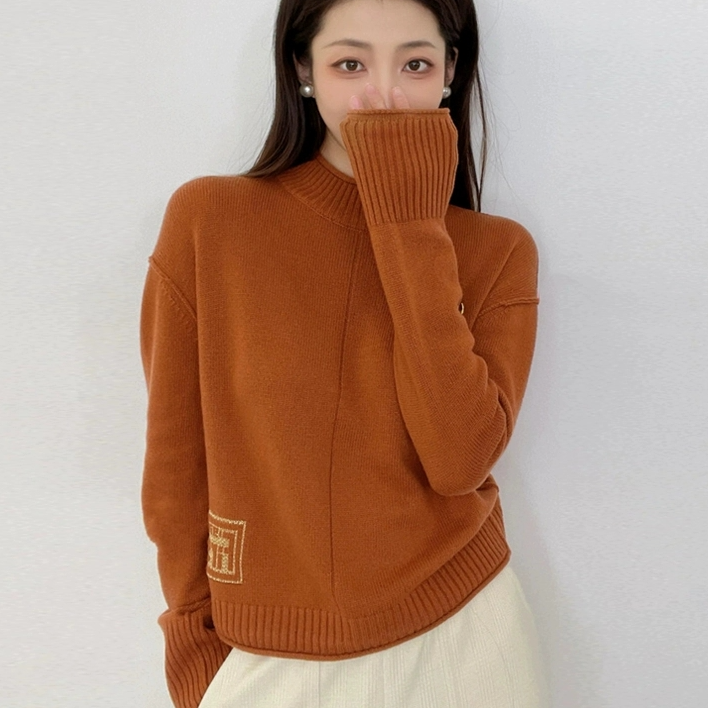 商场同款2025秋冬保暖百搭纯色半高领热力感羊绒衫女毛衣