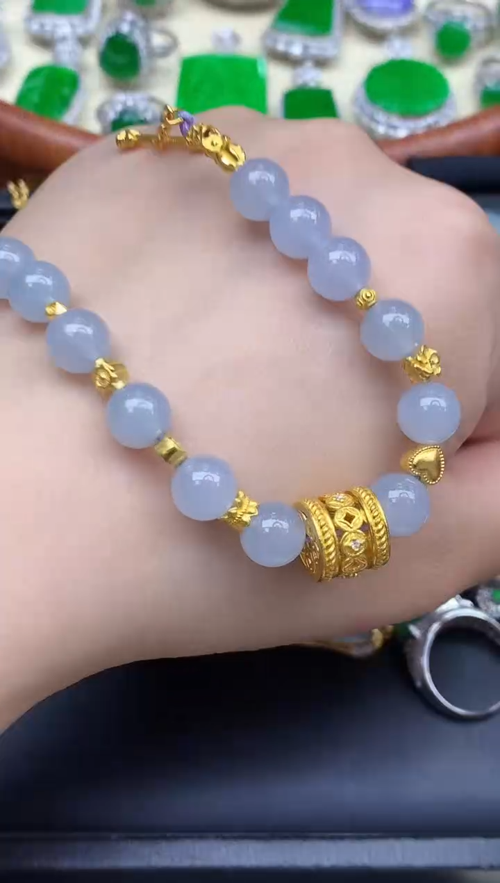 足金镶嵌手链翡翠536-中国好珍宝