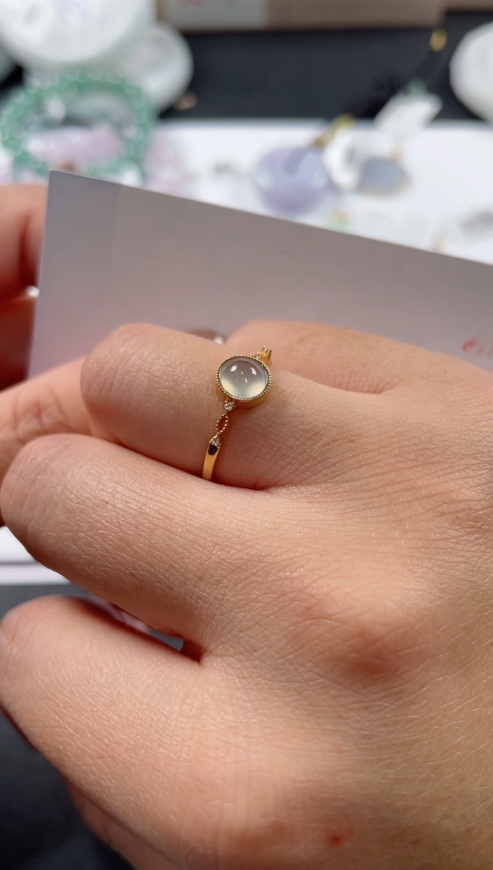 18K金镶嵌戒指翡翠基地发货H 0682 13+