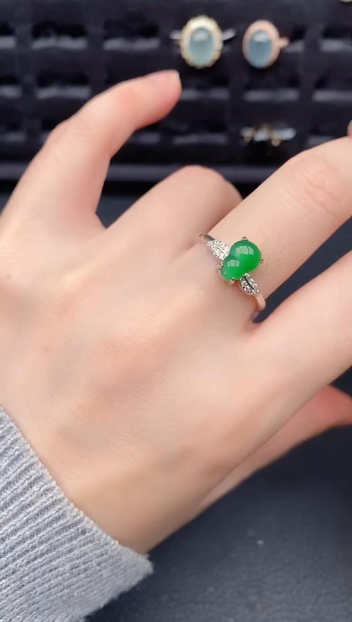 银S925镶嵌戒指翡翠天然a货翡翠186