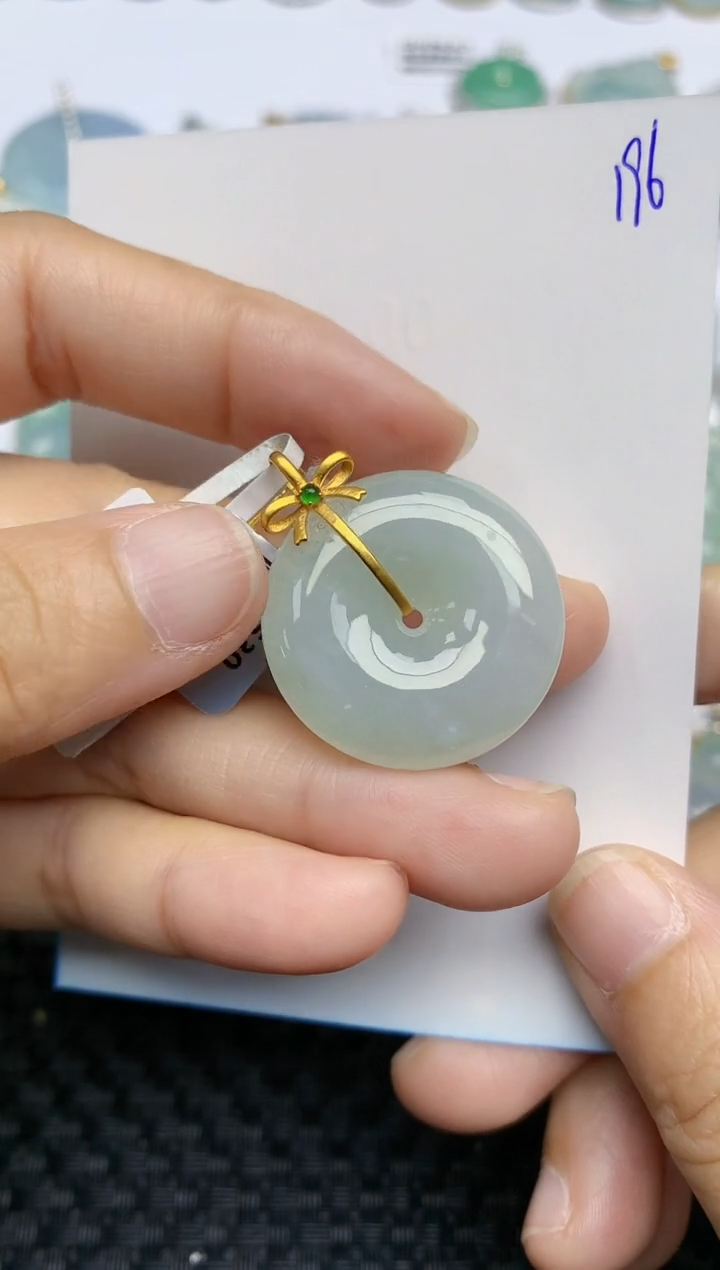 【闪购商品】翡翠挂件18K金镶嵌天然A货翡翠 196