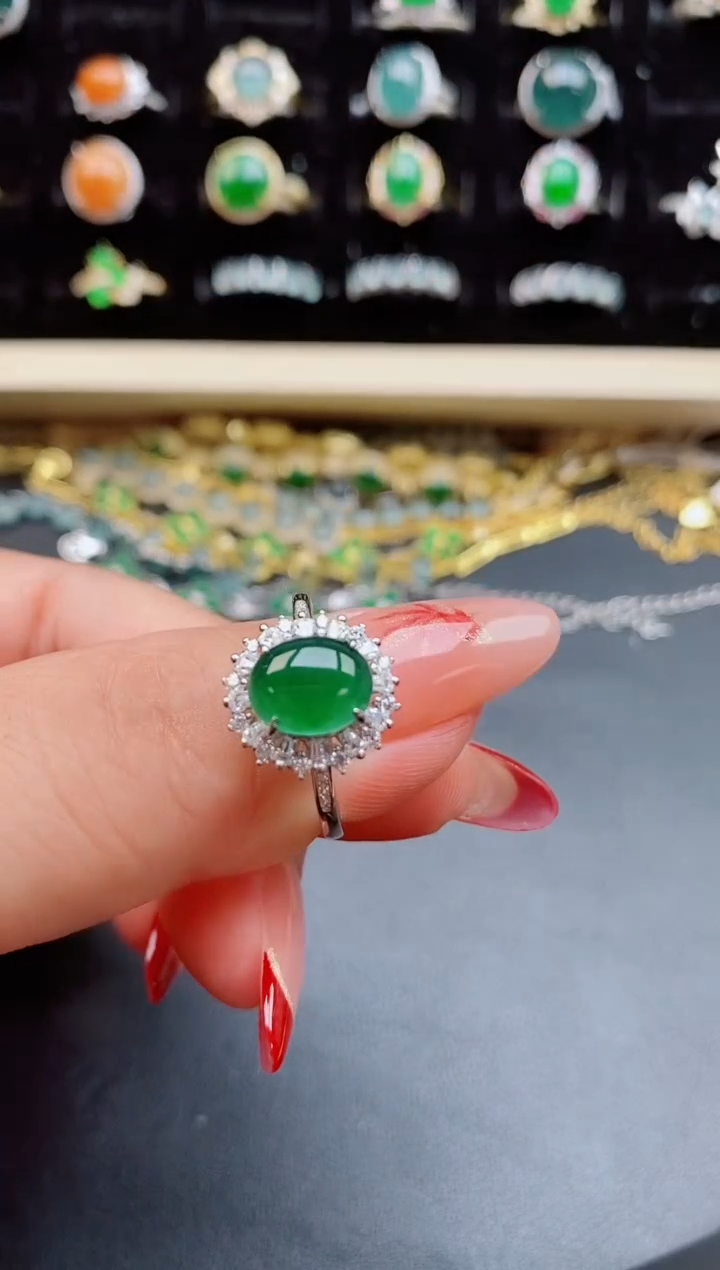 【闪购商品】翡翠戒指银S925镶嵌5085