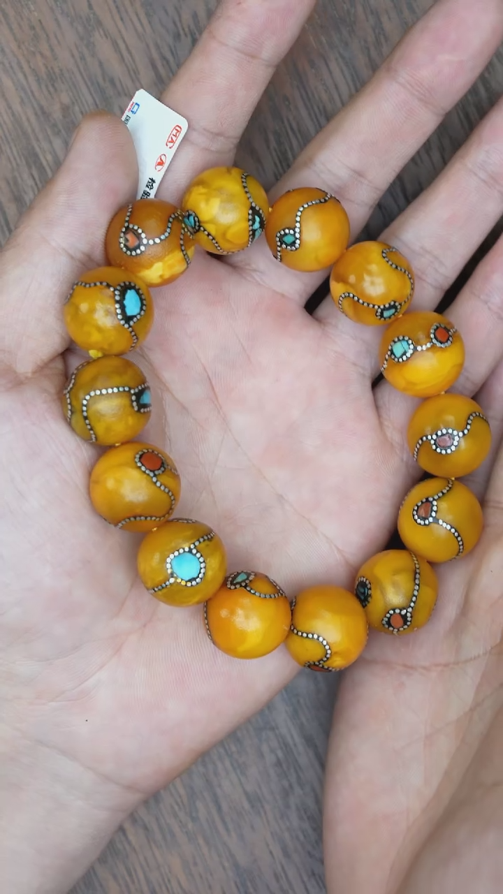 【闪购商品】琥珀裸石未镶嵌老蜡尼泊尔手串