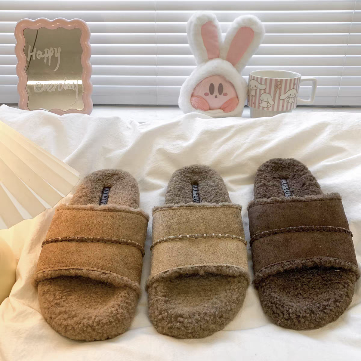 232平底罗马风格一字拖夏天毛毛拖鞋百搭毛拖外穿居家