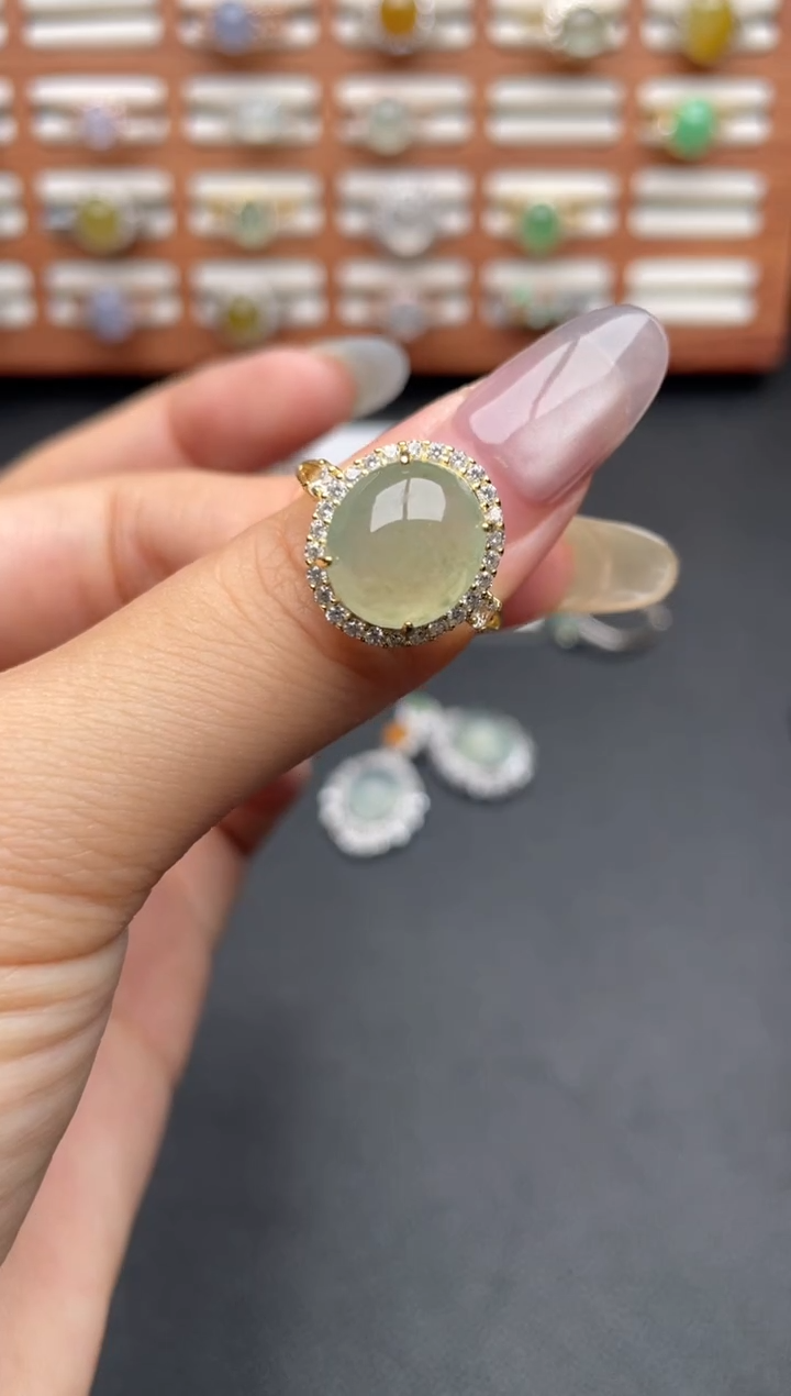 翡翠戒指银S925镶嵌一物一证一礼盒