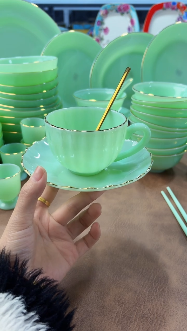 玉瓷咖啡杯三件套1套    