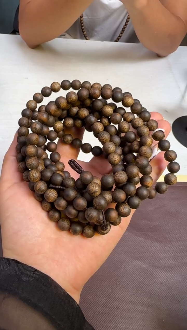 沉香手串沉水浮海南黑油格沉香正圆珠8mm108颗34g+多样性发1