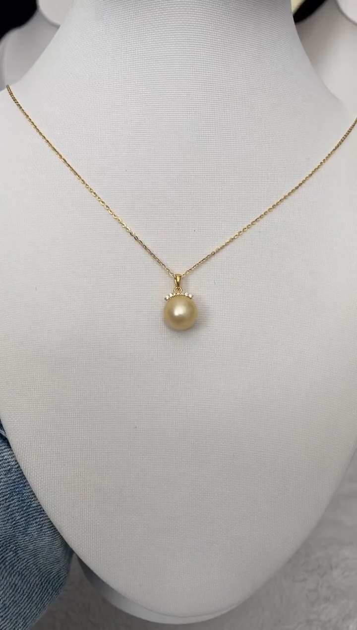 【闪购商品】海水珍珠吊坠(赠链)未镶嵌南洋金珠睫毛款11-12mm
