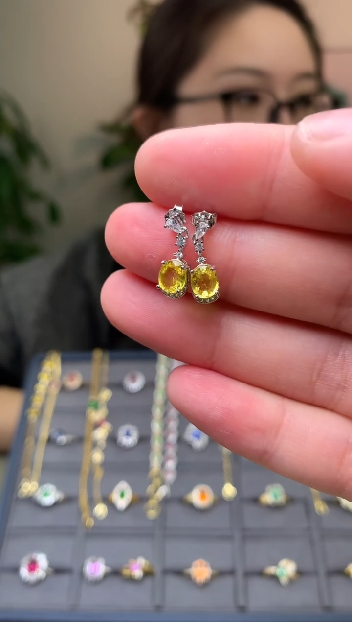 耳饰蓝宝石银S925镶嵌耳饰