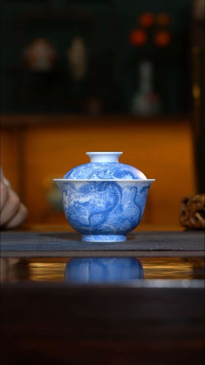 瓷片?****.游玉堂 青花九龙盖碗（不上釉）预售