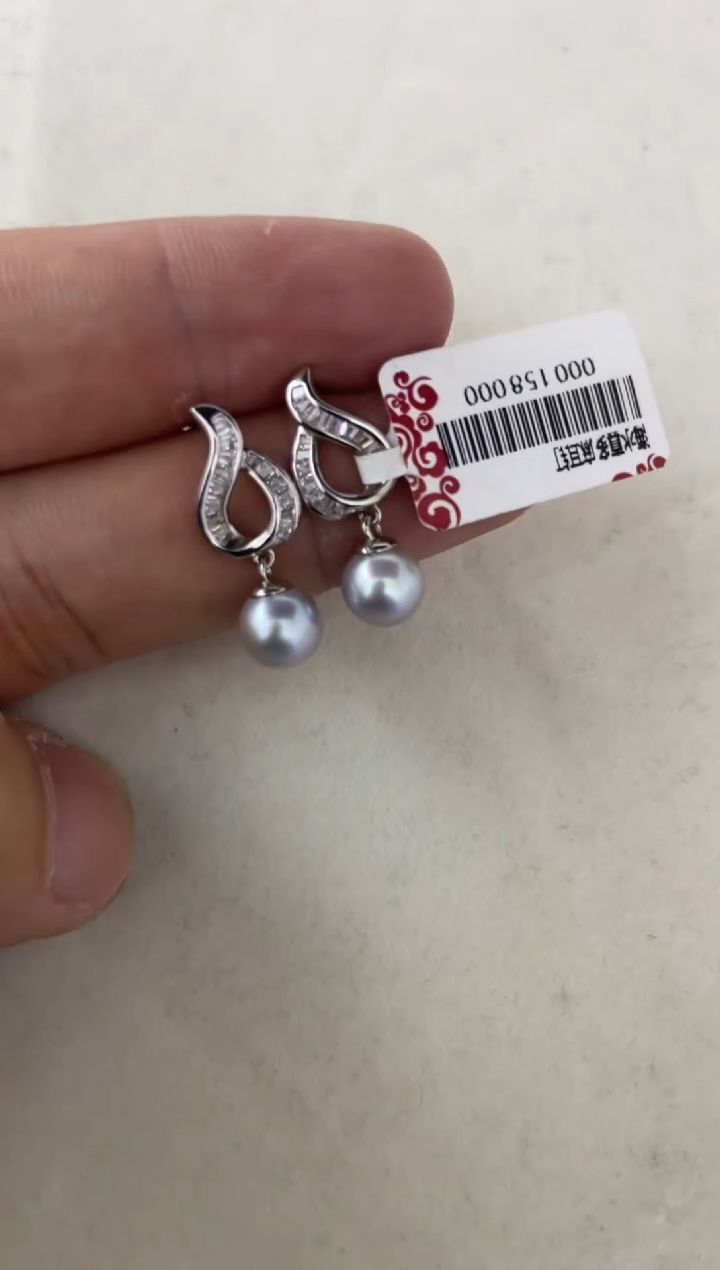 银S925镶嵌海水珍珠耳饰耳饰