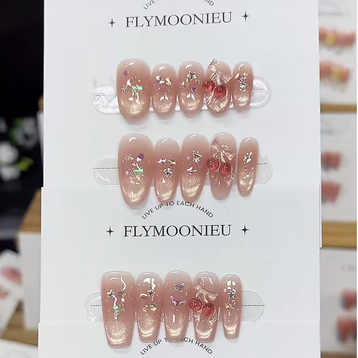 夏日樱桃  蝶诗舞 纯手工定制美甲贴片  立体樱桃穿戴甲10片