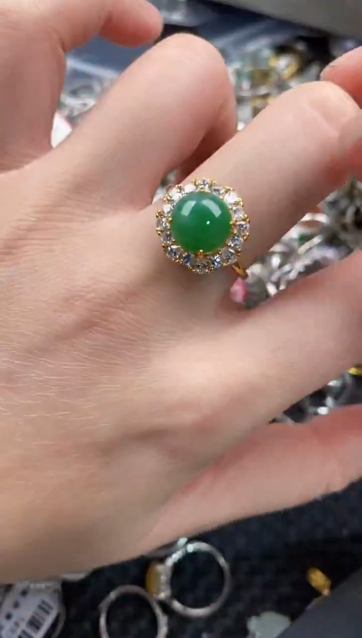 银S925镶嵌戒指翡翠999       7