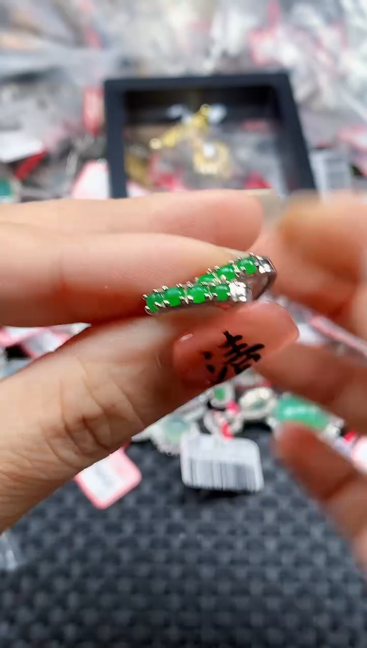 银S925镶嵌戒指翡翠天然A货缅甸翡翠