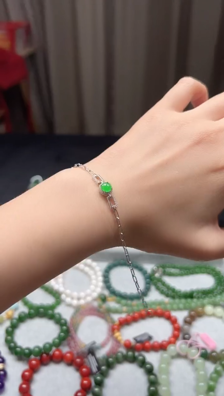 【闪购商品】翡翠手链银S925镶嵌翡翠手链GS0676