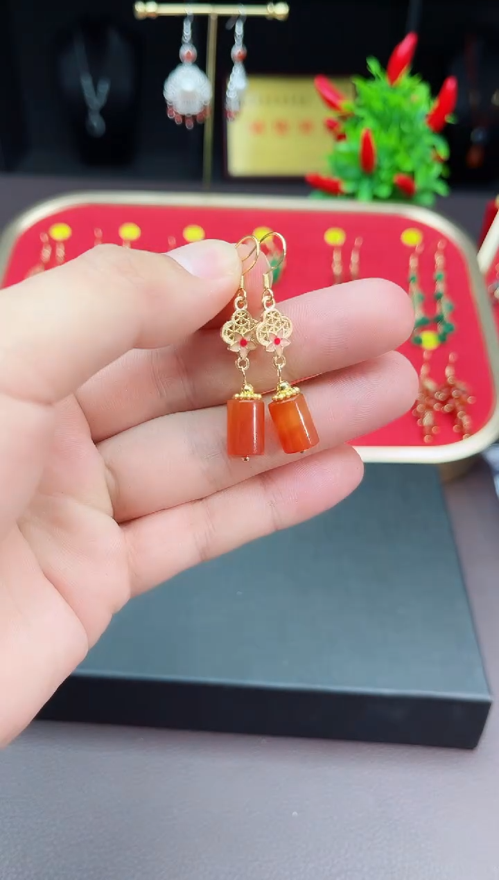 【闪购商品】南红玛瑙耳饰银S925镶嵌423000