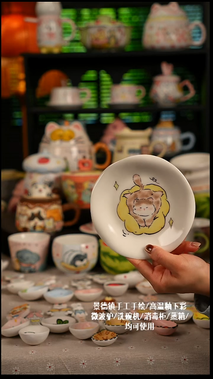 陶瓷无盖款景德镇高温釉下彩纯手绘创意瓷 默认微瑕 不退不换