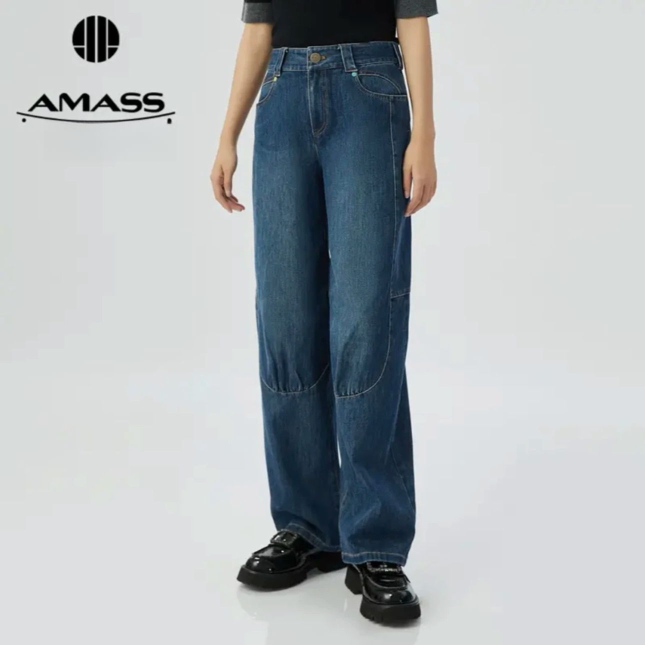 【阿玛施AMASS】5100432高街新品复古直筒牛仔裤休闲休闲裤百搭