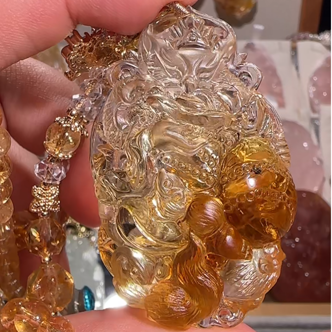 【认zhu胶花狐狐】万小满 孤品高美货 黄水晶巴西黄纯净体凤九狐牌