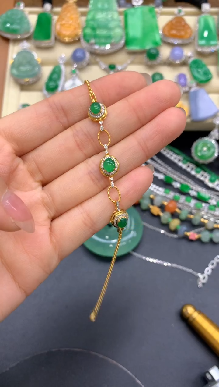 【闪购商品】翡翠手串18K金镶嵌483-中国好珍宝