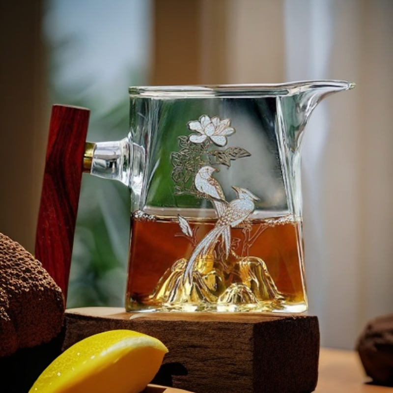 喜上眉梢玻璃木把公道杯