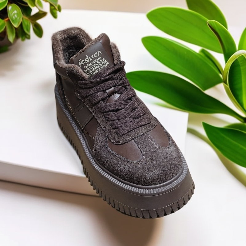 87059欧中帮休闲板鞋女松糕厚底百搭复古运动德训鞋冬季保暖加绒