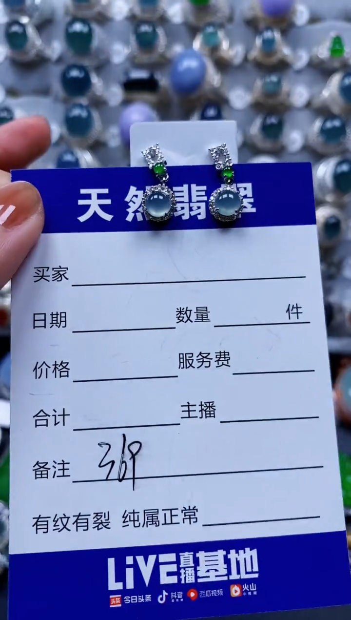 翡翠银S925镶嵌耳饰0369