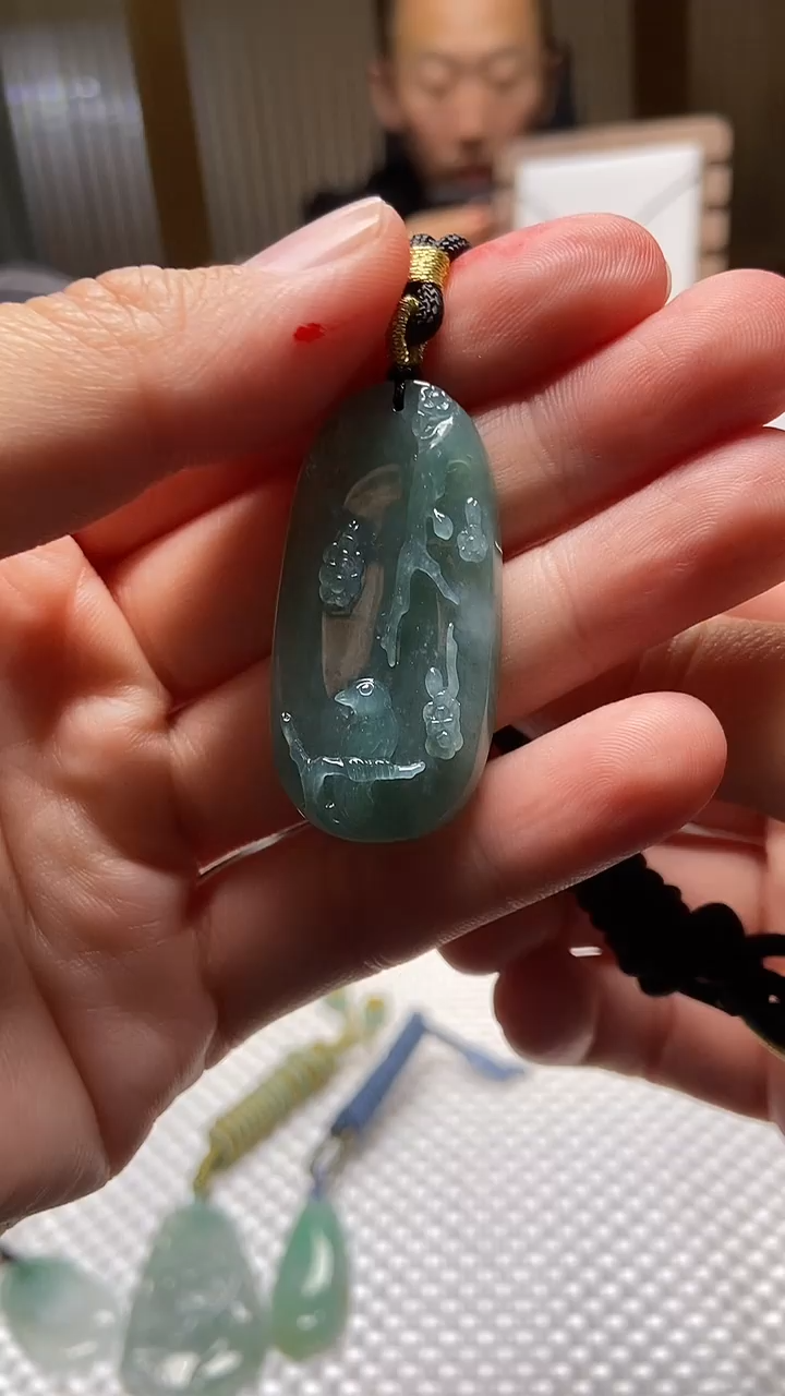 吊坠(不含链)未镶嵌翡翠冰糯种喜上眉梢 宽22.7长45.8