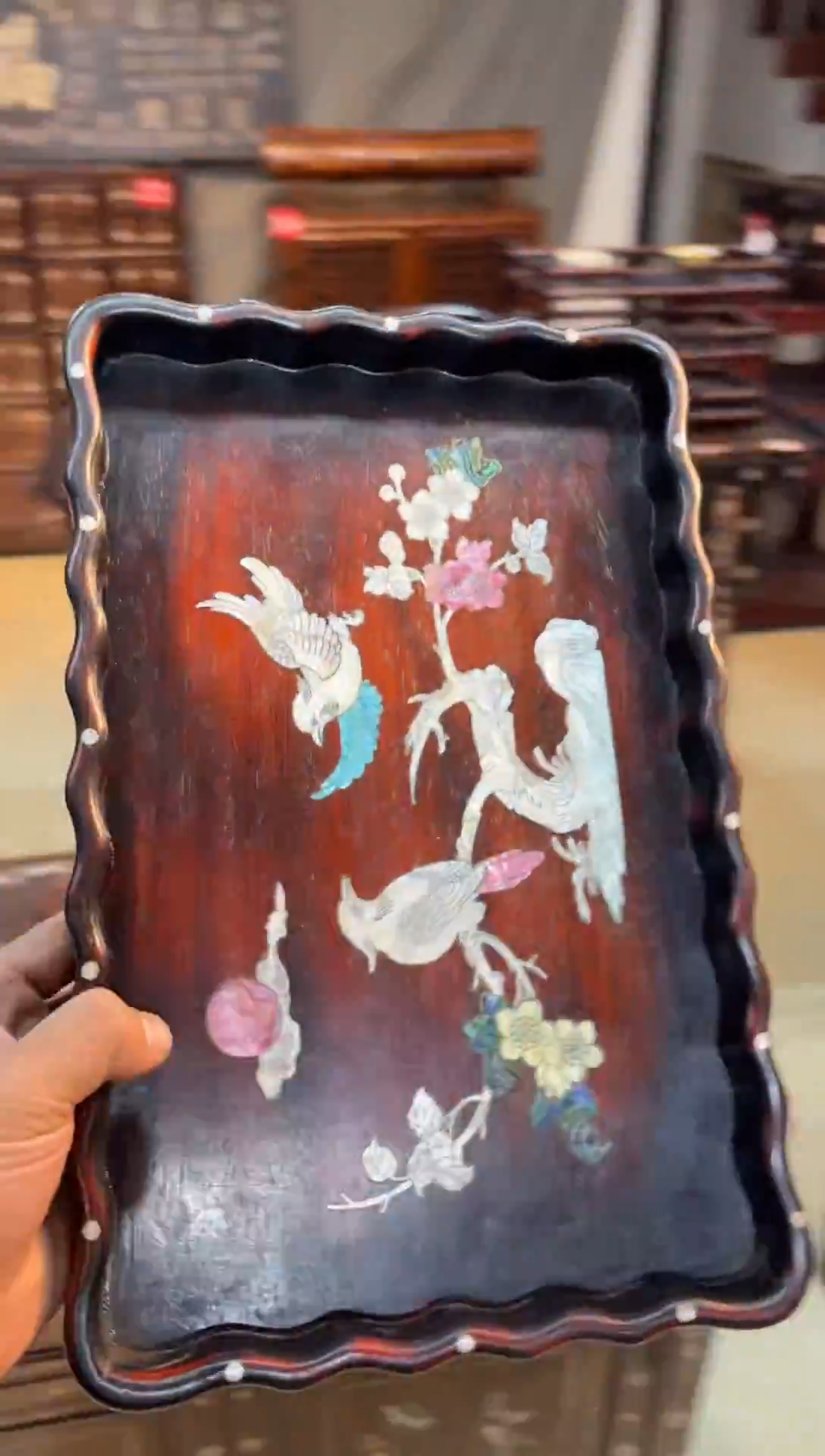 小叶紫檀波浪纹茶盘