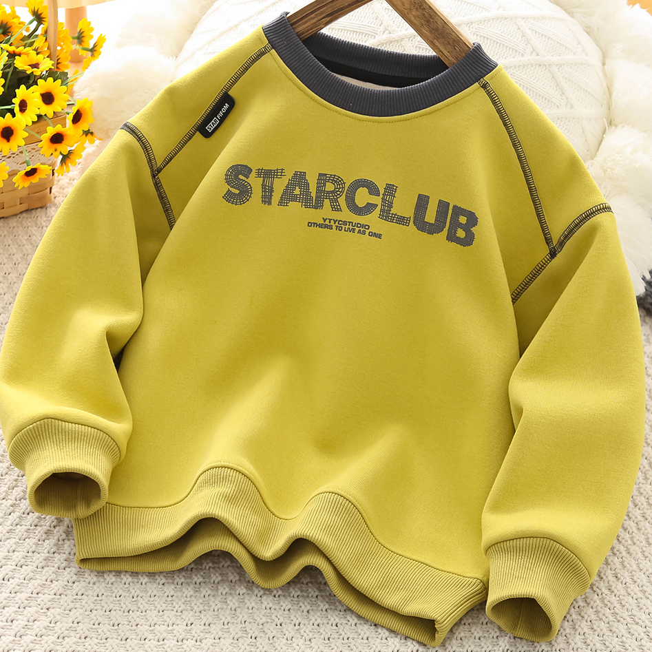 加绒儿童卫衣羊毛蚕丝面料男童韩版中大童休闲套头上衣-25446