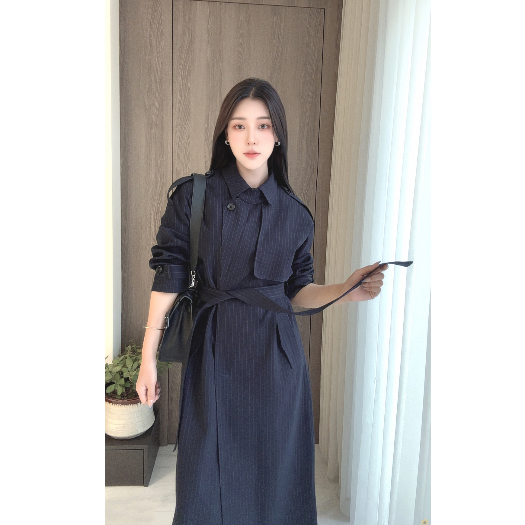 秋季新款藏青色长款风衣女 高级感显瘦收腰外套 通勤百搭气质大衣