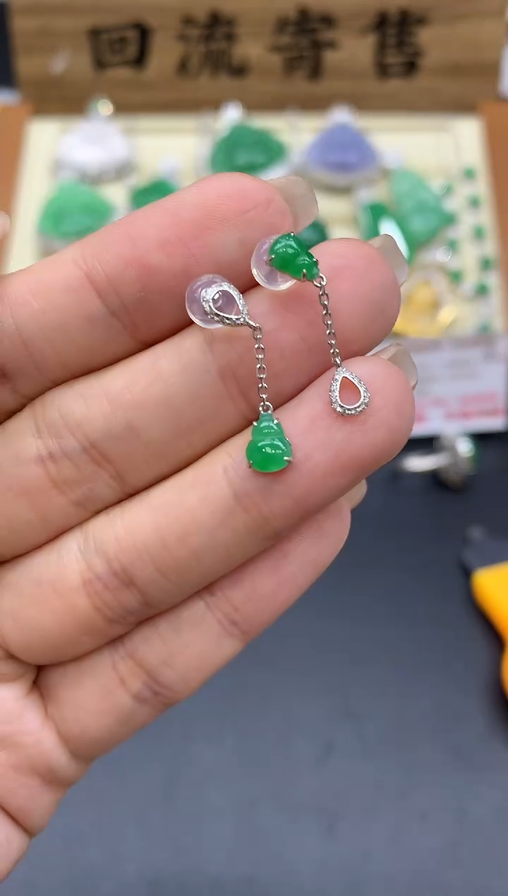 【闪购商品】翡翠耳饰18K金镶嵌637-中国好珍宝