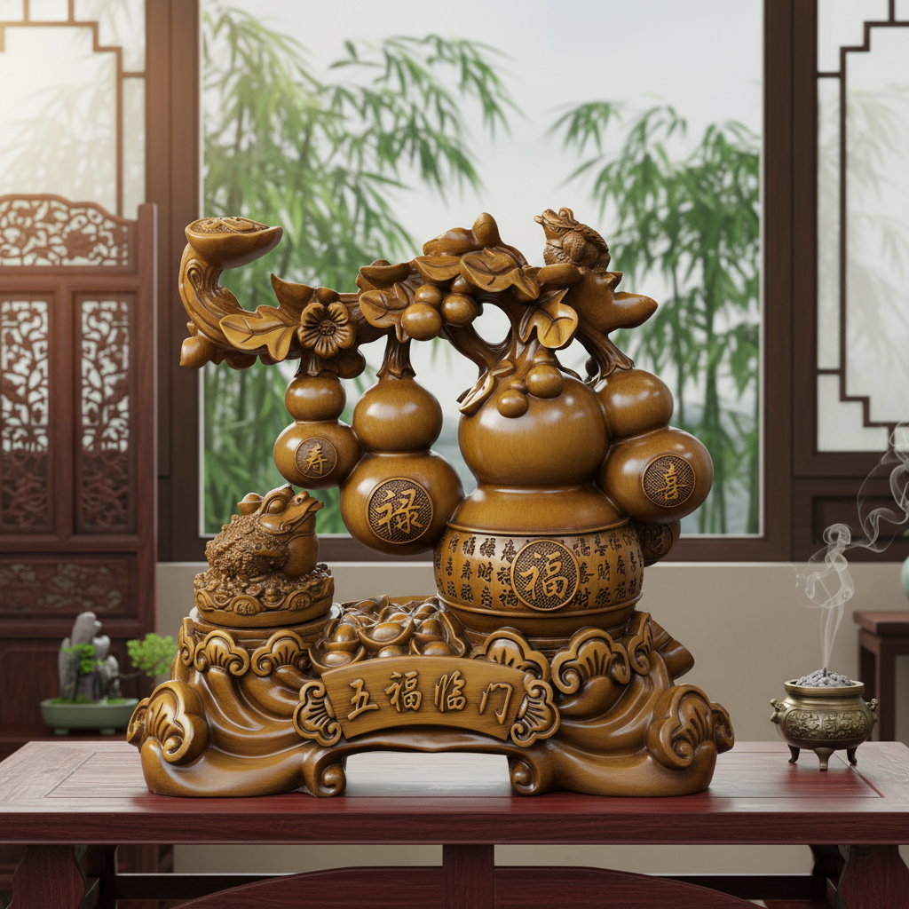 【五福临门】BZ旋转金蟾葫芦摆件客厅中式酒柜装饰乔迁新居礼品