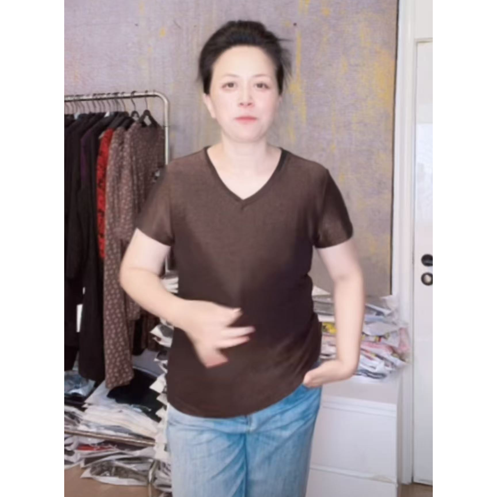 妙唐亮丝时尚大码新款弹力女士上衣1581S古铜金