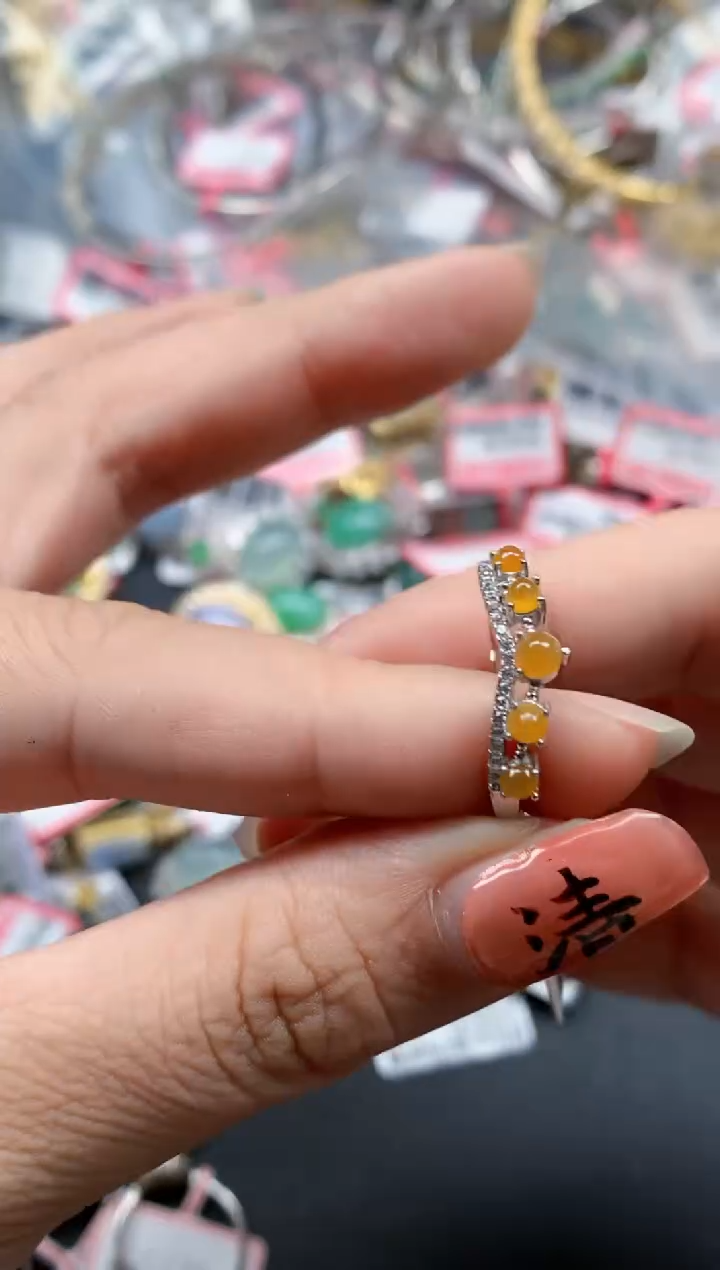 银S925镶嵌戒指翡翠天然A货缅甸翡翠