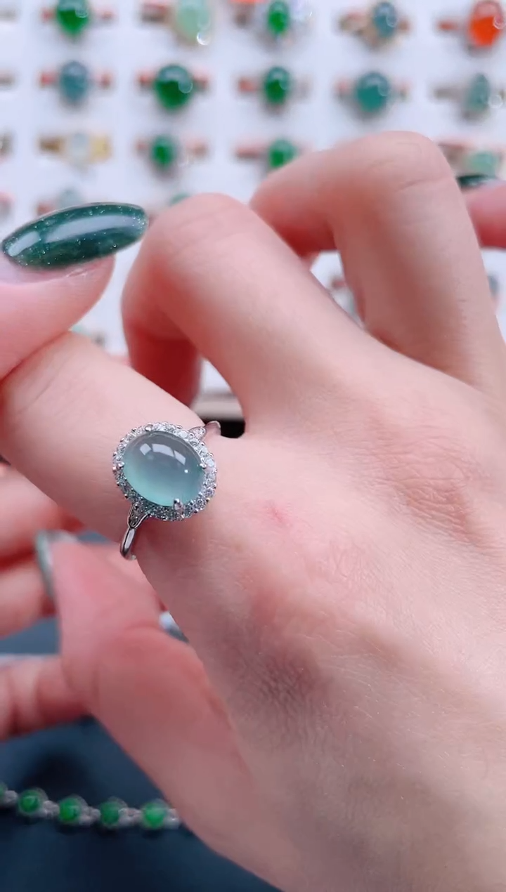 银S925镶嵌戒指翡翠天然翡翠
