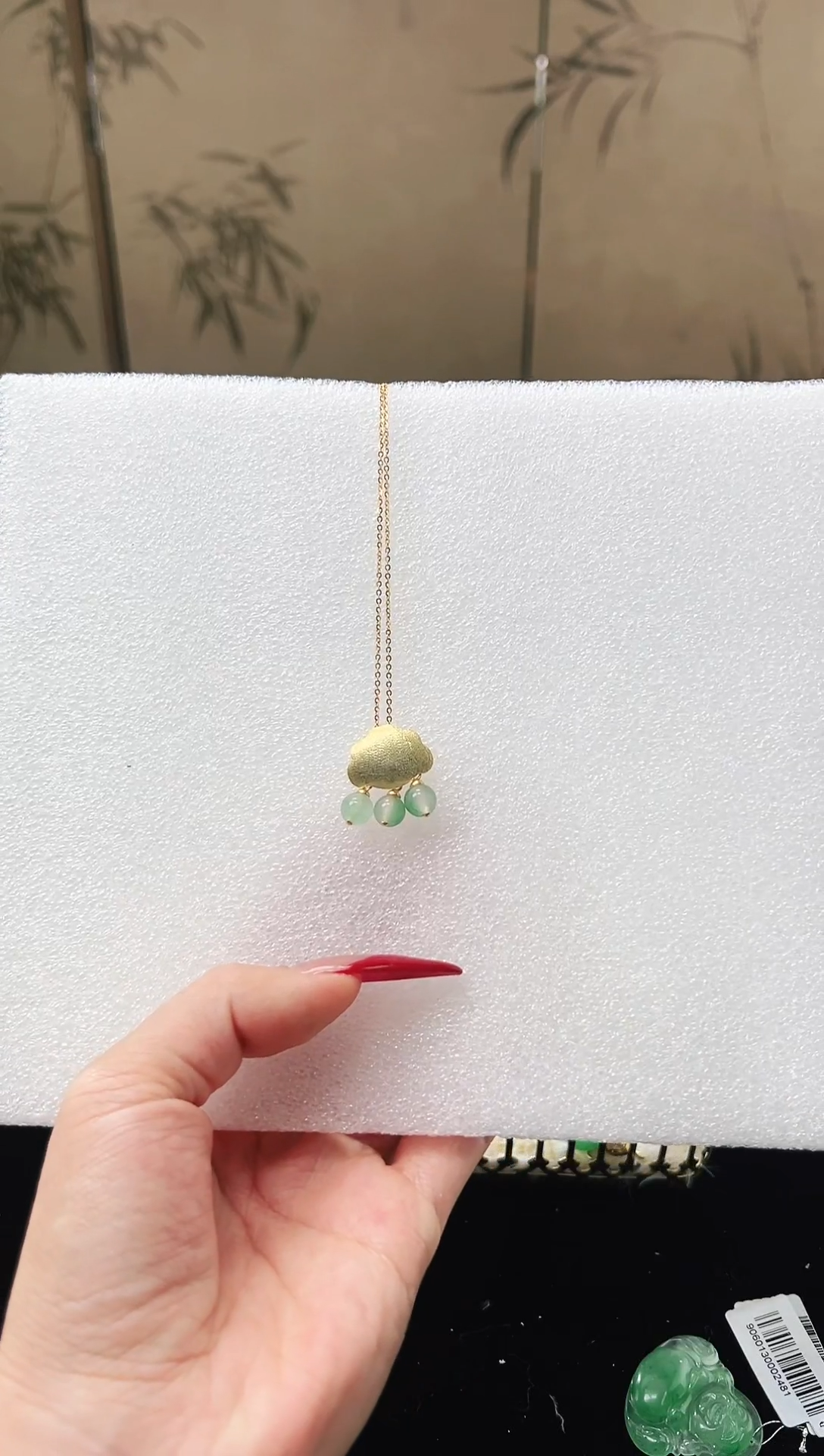 【闪购商品】石英质玉项链银S925镶嵌天然非洲翠项链