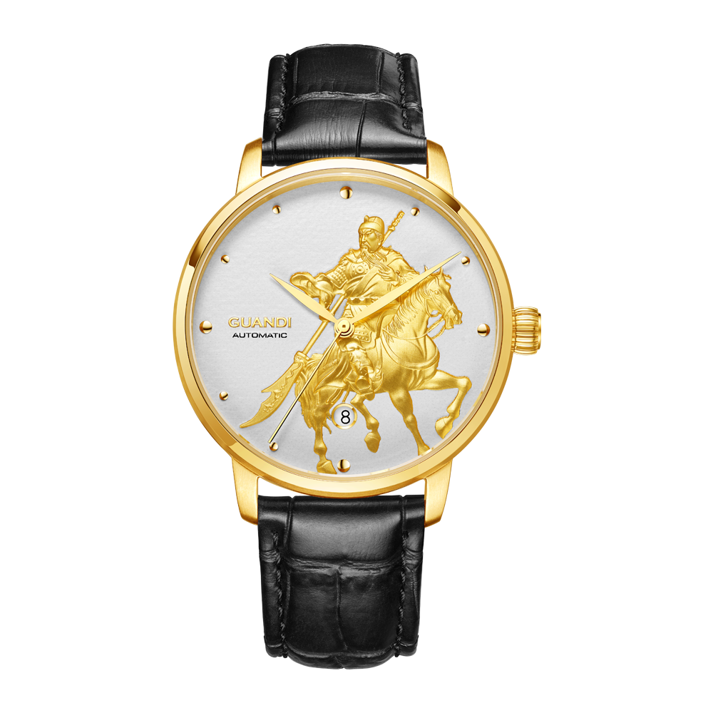 GUANDI/关帝瑞士进口机芯经典自动机械超薄千里走单骑浮雕GC2066