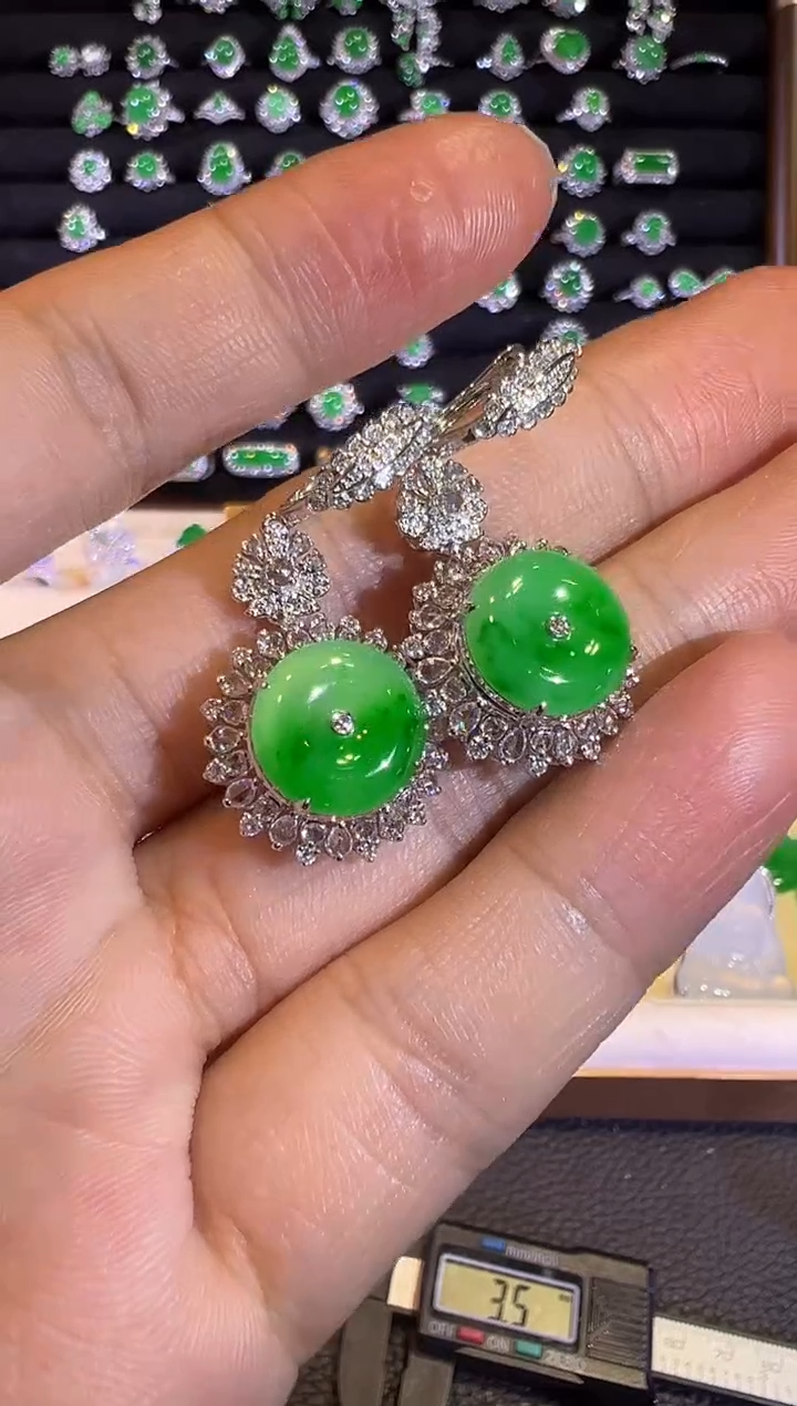 【闪购商品】翡翠耳饰18K金镶嵌高冰金丝满绿平安扣耳坠