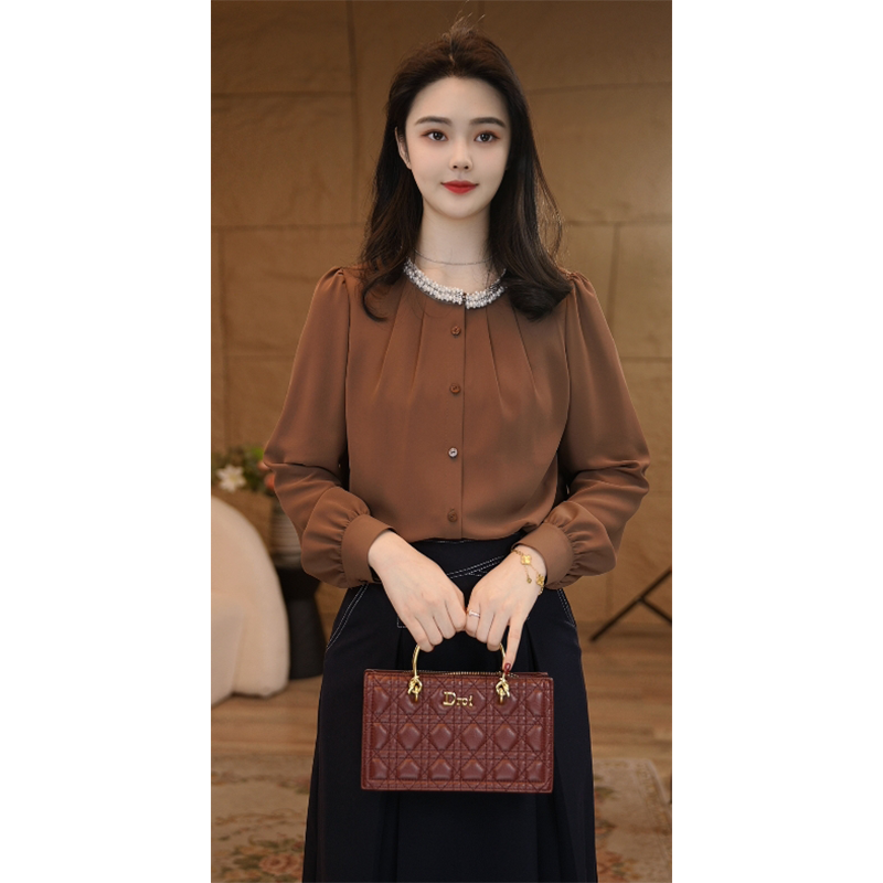 【小陈甄选】流光风曼贝衬衫女士高级显瘦8591106B摩卡棕气质衬衣